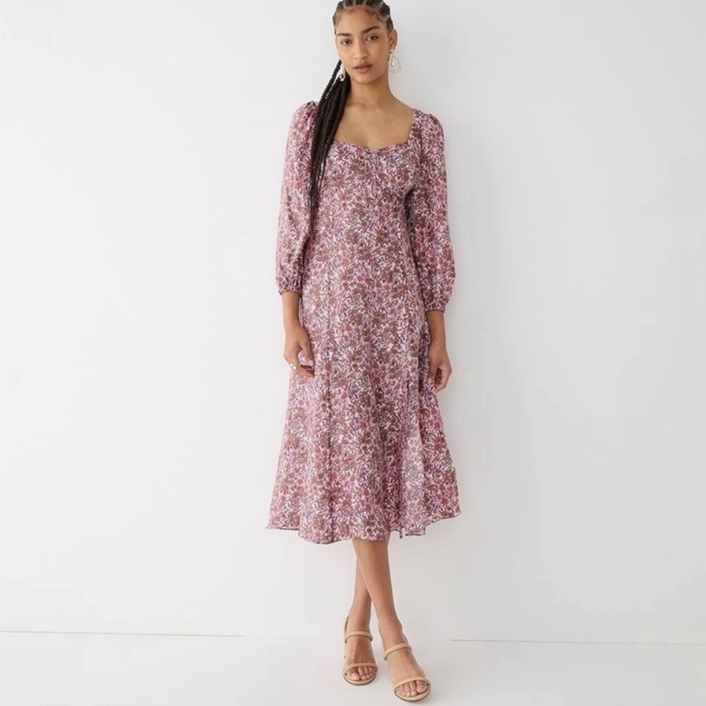 J Crew Sweetheart Long Sleeve Midi Dress Fete Floral Sz 2 romantic cottage